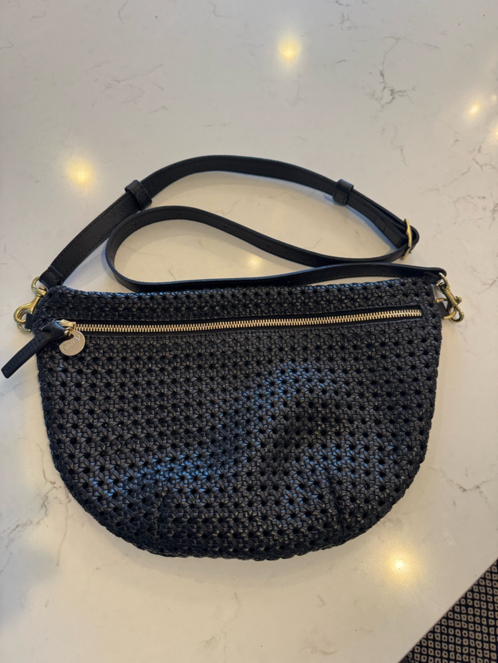 Claire V Grand Fanny Black Rattan Crossbody Fanny Pack Bag